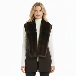 Worth brown wool vest with rabbit trim, size P, NEW WITH TAGS!